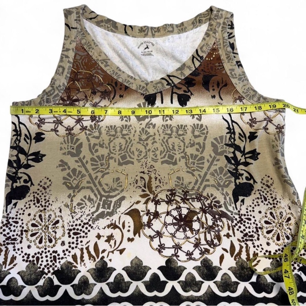 3/$20 Vintage Y2K White Stag Abstract Geometric Floral Tank Top Women’s XL 2000s - Picture 6 of 6